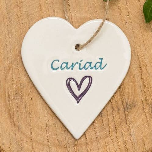 Welsh - Cariad - Handmade ceramic heart for wholesale by Broadlands Pottery