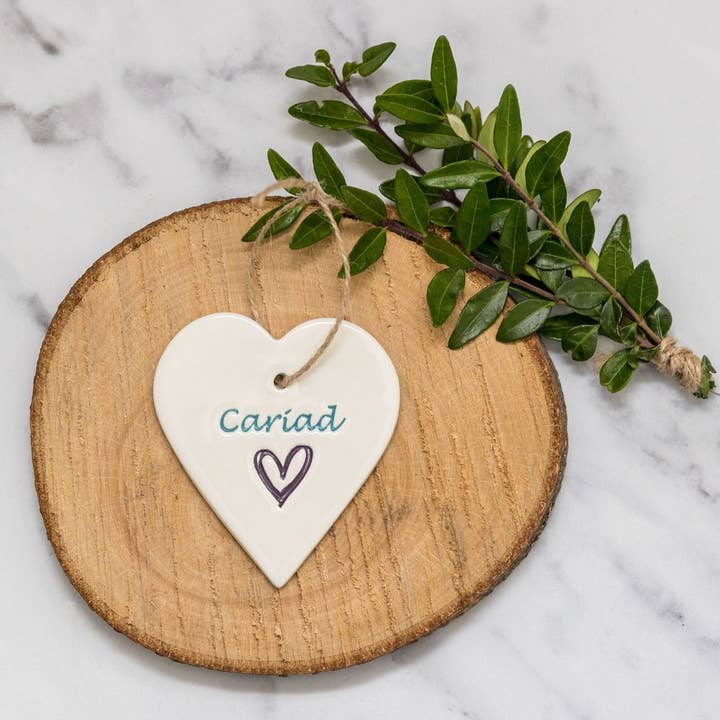 Welsh - Cariad - Handmade ceramic heart for wholesale by Broadlands Pottery