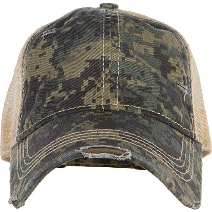 Funky Junque - Wholesale Trucker Hat - Women's - Distressed Trucker Hat (Digital Camo)