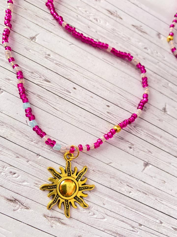 Pink opal sun necklace *long* for wholesale by jewelrybysirena