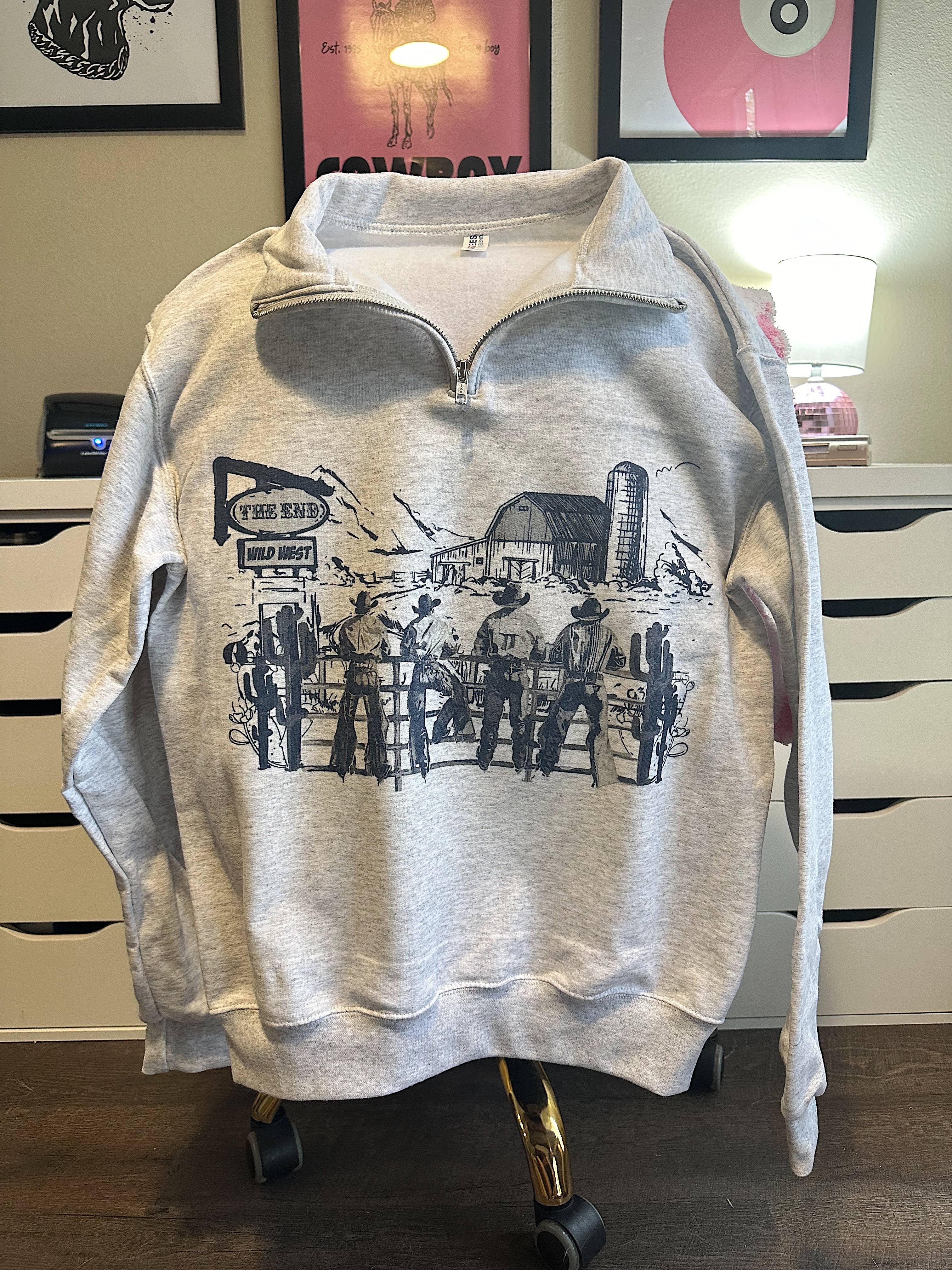 Gunpowder and Glam Boutique - Wholesale Graphic Sweatshirt - Women's - The Cowboy Scene Quarter Zip4