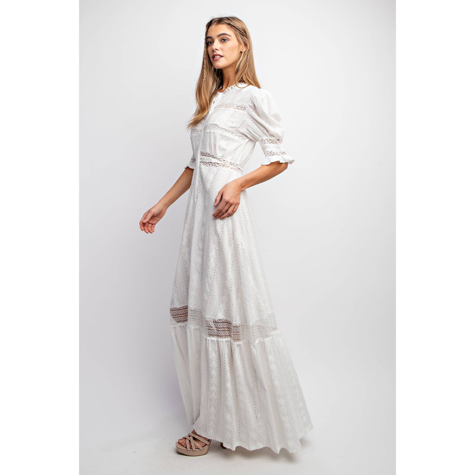 Sweet Generis - Wholesale Dress - Women's - CHIC WOVEN MAXI BUTTON DOWN SHIRT DRESS WITH TRIM LACE DETAI16