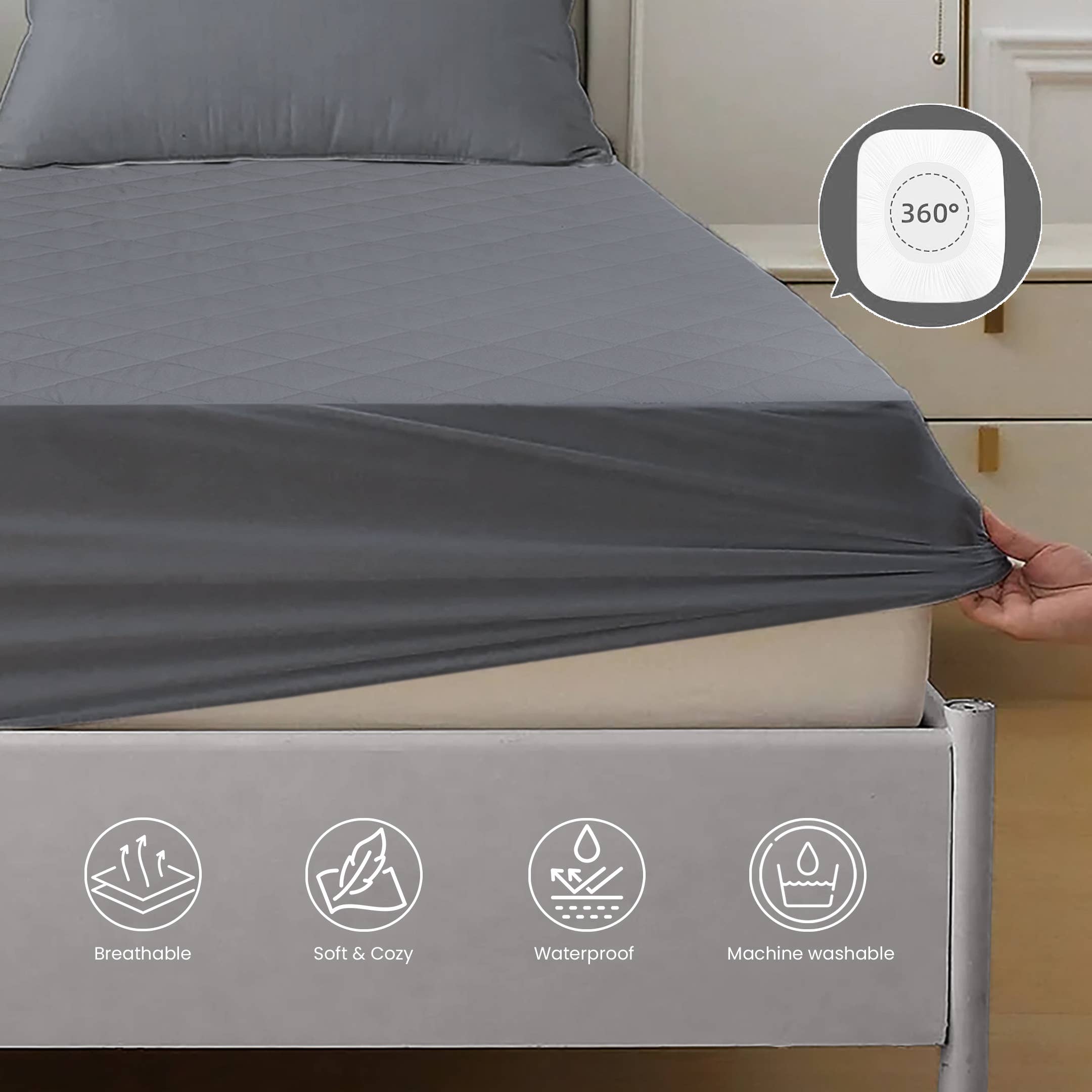 Qatan - Wholesale Mattress Pad/Protector - Quilted Fitted Waterproof Mattress Protector-Deep Pocket 18"6