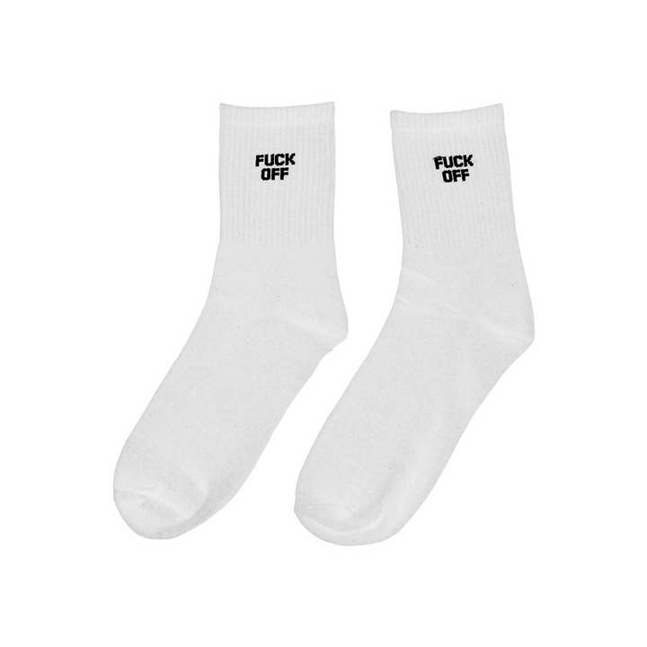 WHITE FUCK OFF SOCKS for wholesale on Faire