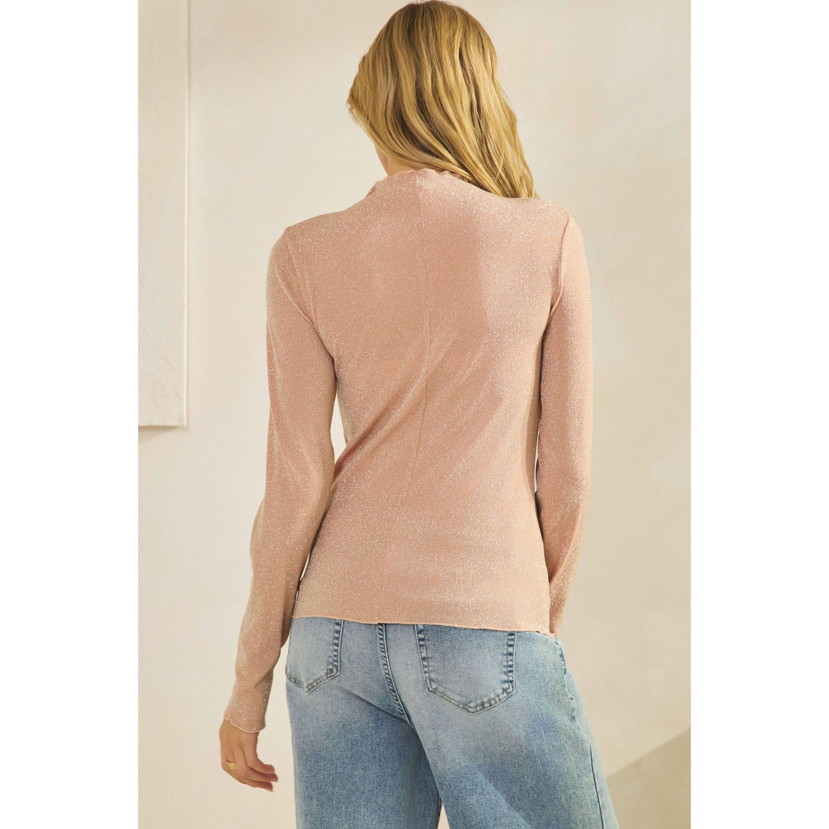 Sage + Fig – wholesale Blouse – Women’s – GLITTER MOCK NECK STRETCHY FITTED TOP (ST7493)2