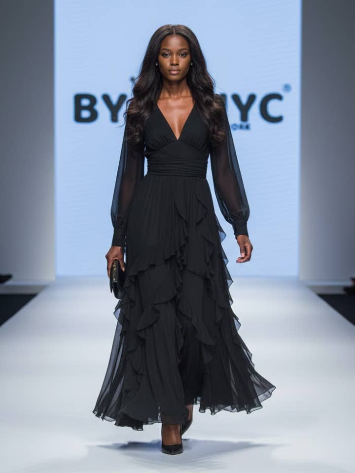 Robe de soirée longue noire SUTTON PLACE : Ligne Prêt-à-Porter BYMANYC ® New York pour la vente par BYMANYC NEW YORK
