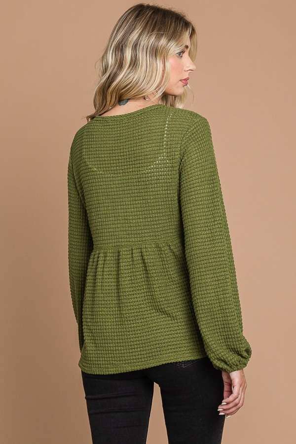 Culture Code - Wholesale Knit Top - Women's - CHT1821L - BUTTON DOWN RUCHING DETAIL LSLV TOP7