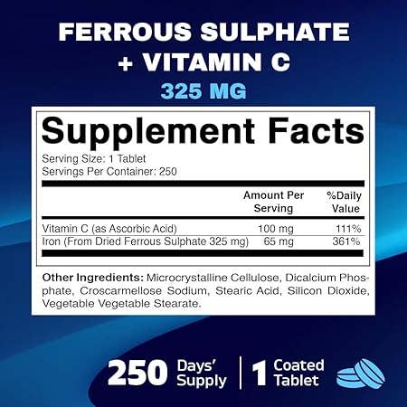 Vitamatic - Vente Supplément oral/vitamine - Vitamatic | Sulfate ferreux + vitamine C 325 mg | 250 comprimés