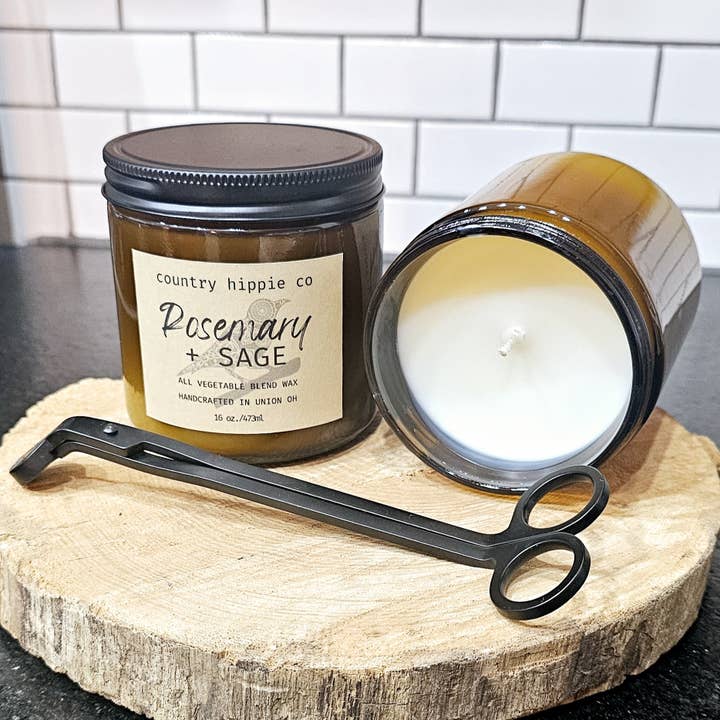Rosemary + Sage 16 oz Apothecary-Inspired Candle for wholesale by Country Hippie Co.