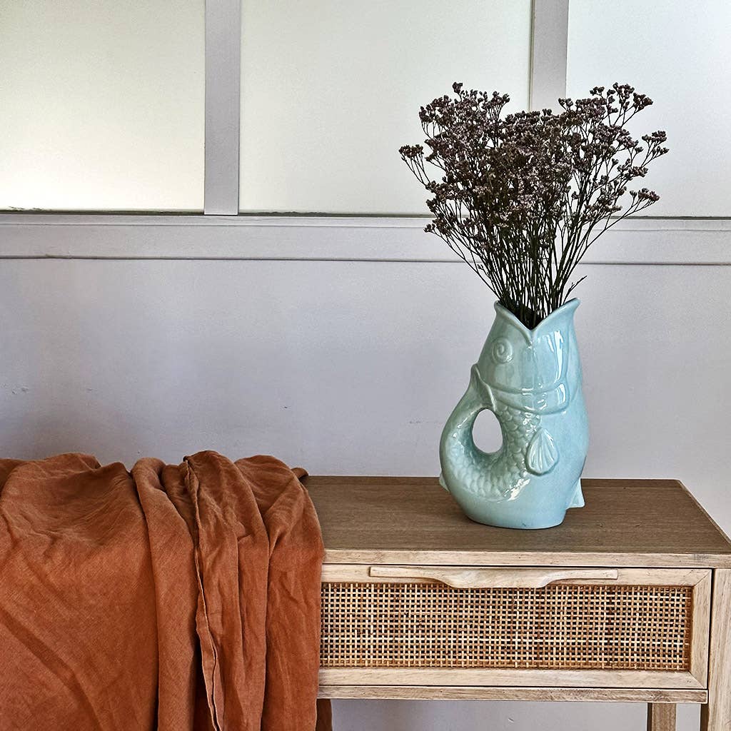 Frosted blue large fish pitcher vase L16.5 W11 H25.3cm for wholesale on Faire1