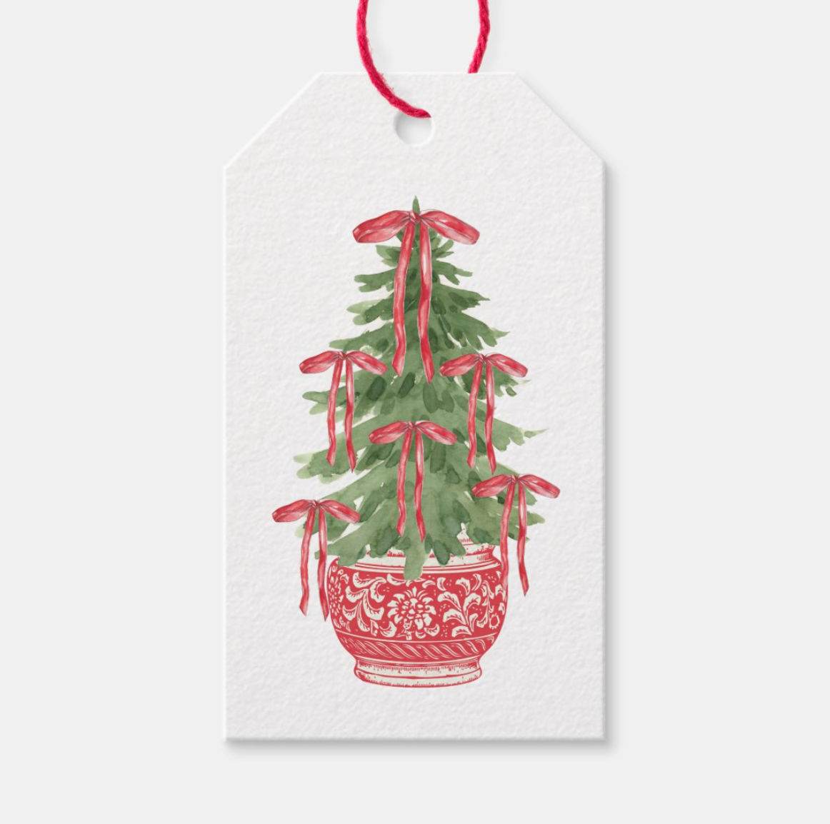 Design Carolinas - Vente Étiquette cadeau - Étiquettes-cadeaux pour arbre de Noël rouge Chinoiserie avec nœuds2
