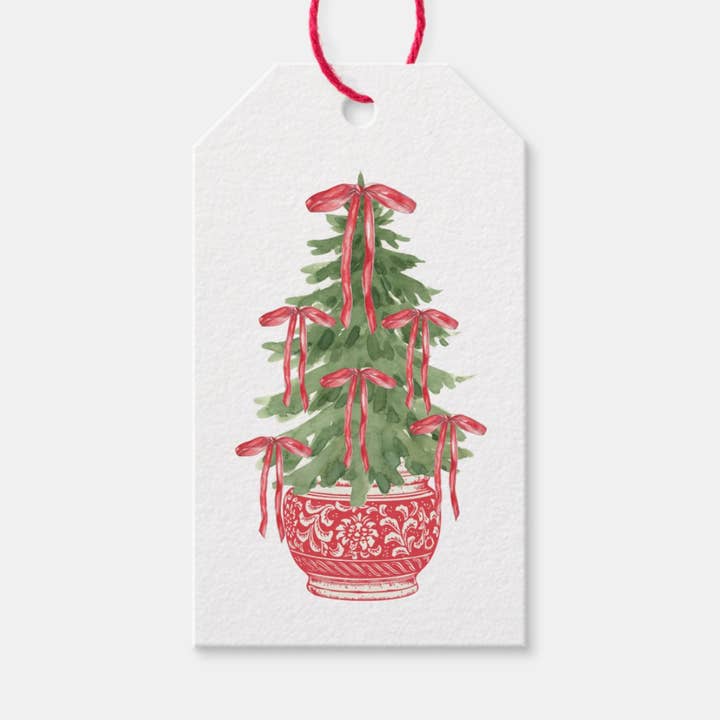 Design Carolinas - Wholesale Gift Tag - Red Chinoiserie Christmas Tree with Bows Gift Tags3