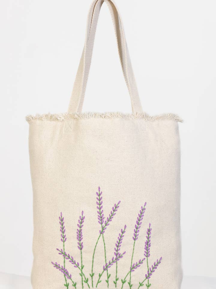 Handmade Everyday Tote (Off-White Lavender) Survivor-Made for wholesale by Aasha Collective