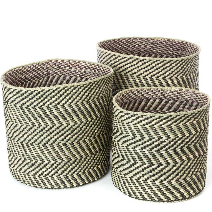 Swahili | AFRICAN MODERN - Wholesale Basket - On Sale! Black & Natural Maila Milulu Reed Baskets
