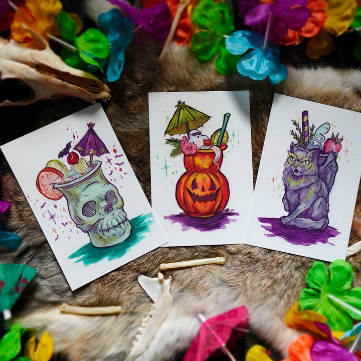 Tia Kinsman - Wholesale Art Print - Skull Tiki Drink Fine Art Print2