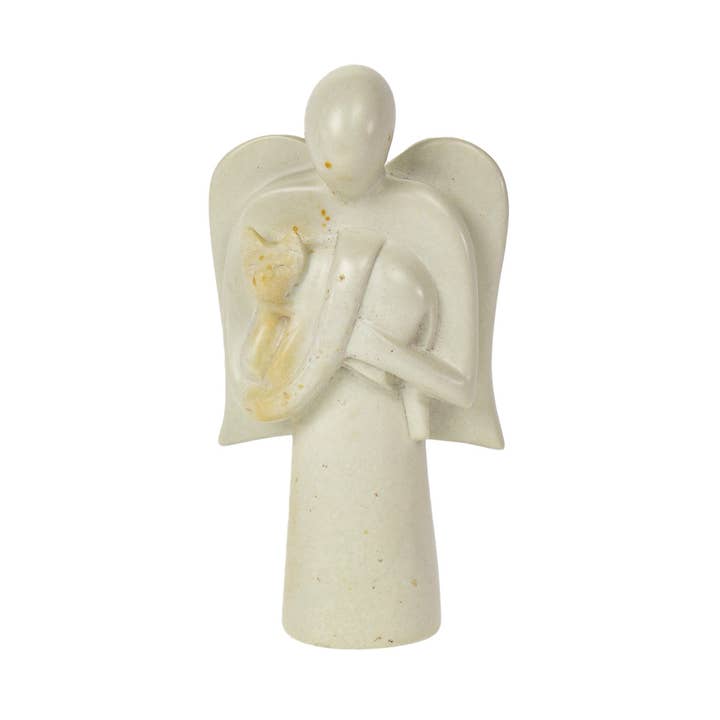 Soapstone Angel Holding Cat Sculpture for wholesale by Global Crafts