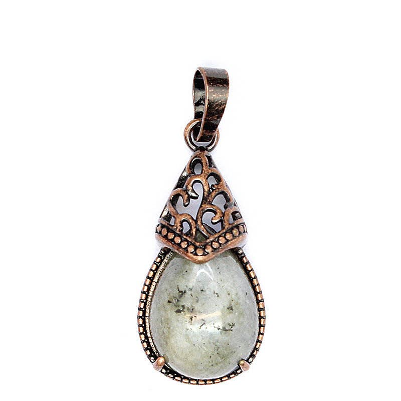Mio Queena - Wholesale Individual Charm/Pendant - Drop-shaped Natural Stone Bronze Charms (Single Pendant) -CS14
