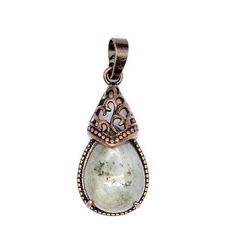 Mio Queena - Wholesale Individual Charm/Pendant - Drop-shaped Natural Stone Bronze Charms (Single Pendant) -CS14