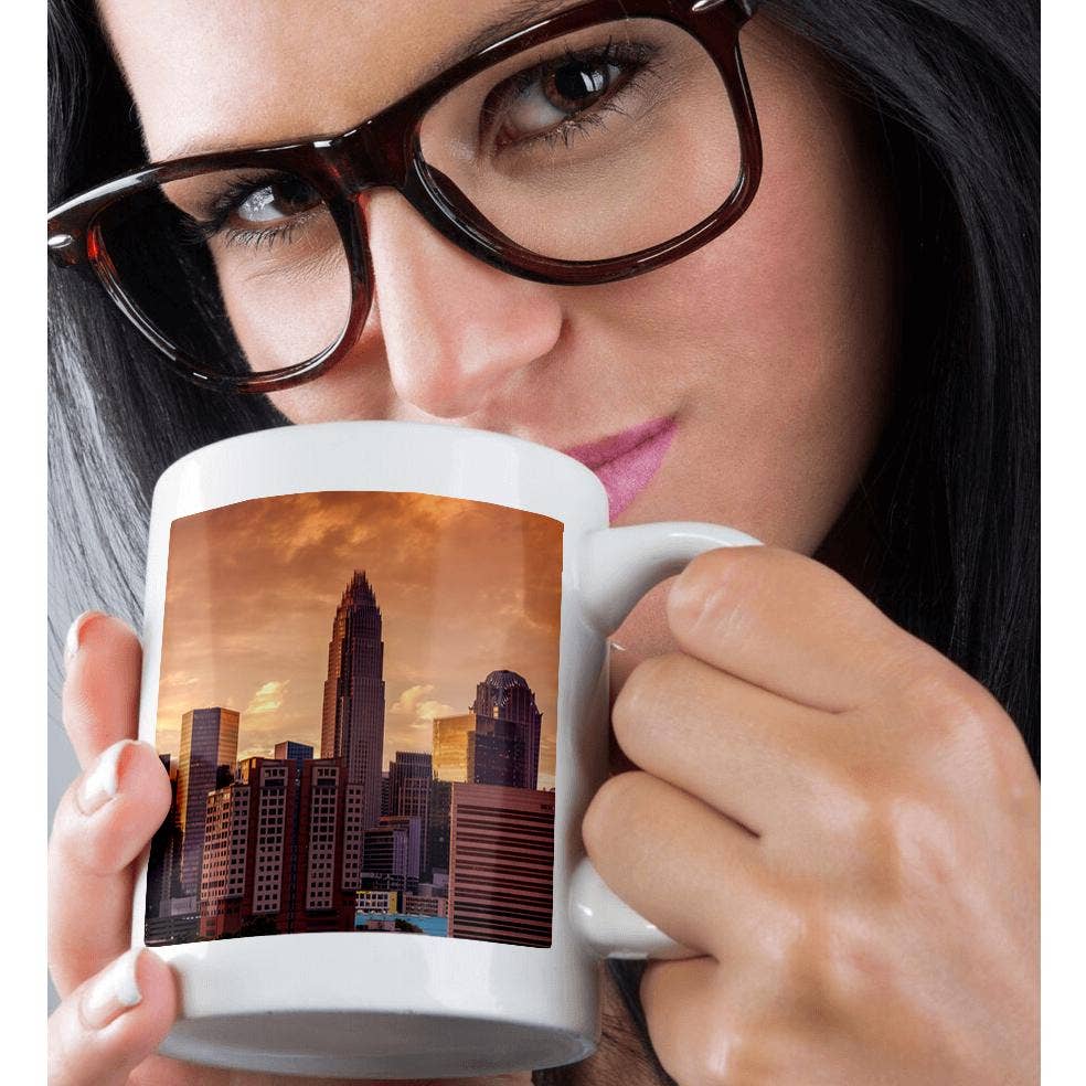 3dRose - Vente Tasse à café - 3dRose, Caroline du Nord, Charlotte, silhouette de la ville depuis le sud-est, coucher de soleil, Tasse9