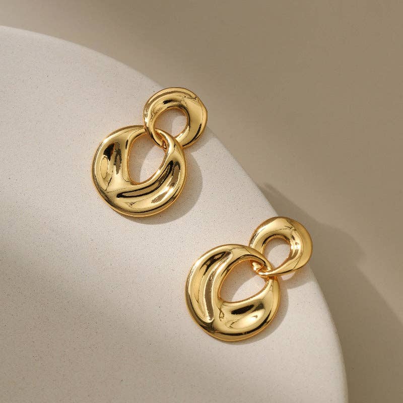 Or Boucles d'oreilles pendantes géométriques à cercle irrégulier DPJE1317 en vente sur Faire3