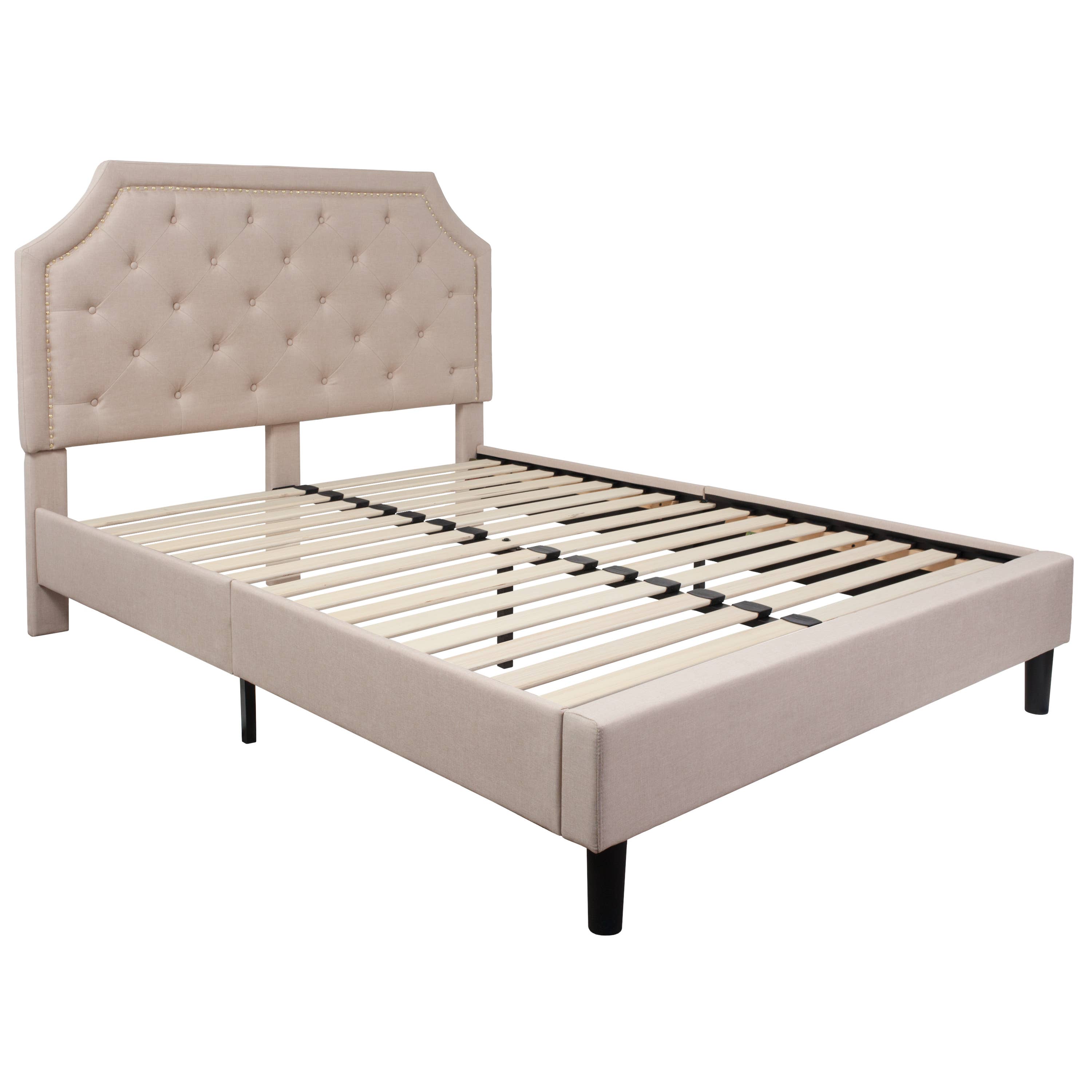 Queen Size Arched Tufted Beige Fabric Platform Bed for wholesale on Faire1