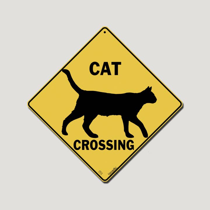 Cat Silhouette Crossing 12" x 12" Aluminum Sign for wholesale by Atlas Screen Printing