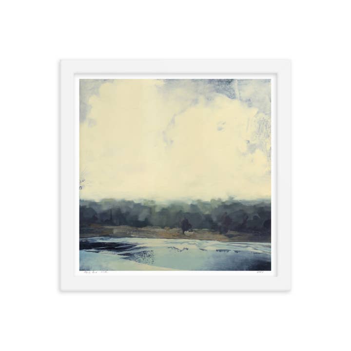 "Albert's Pond" Framed Art Print, Coastal Beach Cool Tones for wholesale by Walker T. Roman