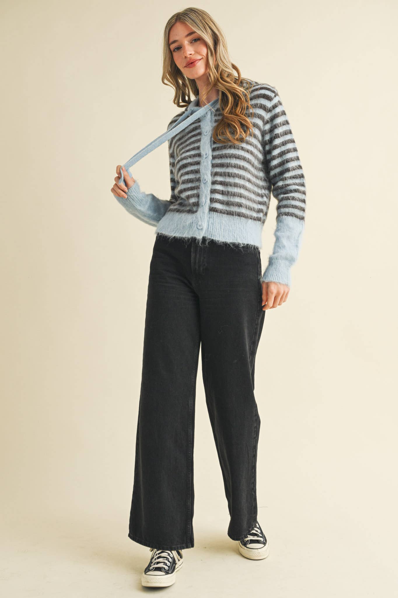 &MERCI - Wholesale Cardigan - Women's - STRIPED HOODIE SWEATER CARDIGAN MSW1106323