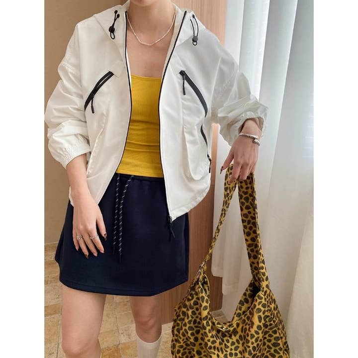 Hooded Zip Up Loose Fit Windbreaker Jacket for wholesale by kycozy