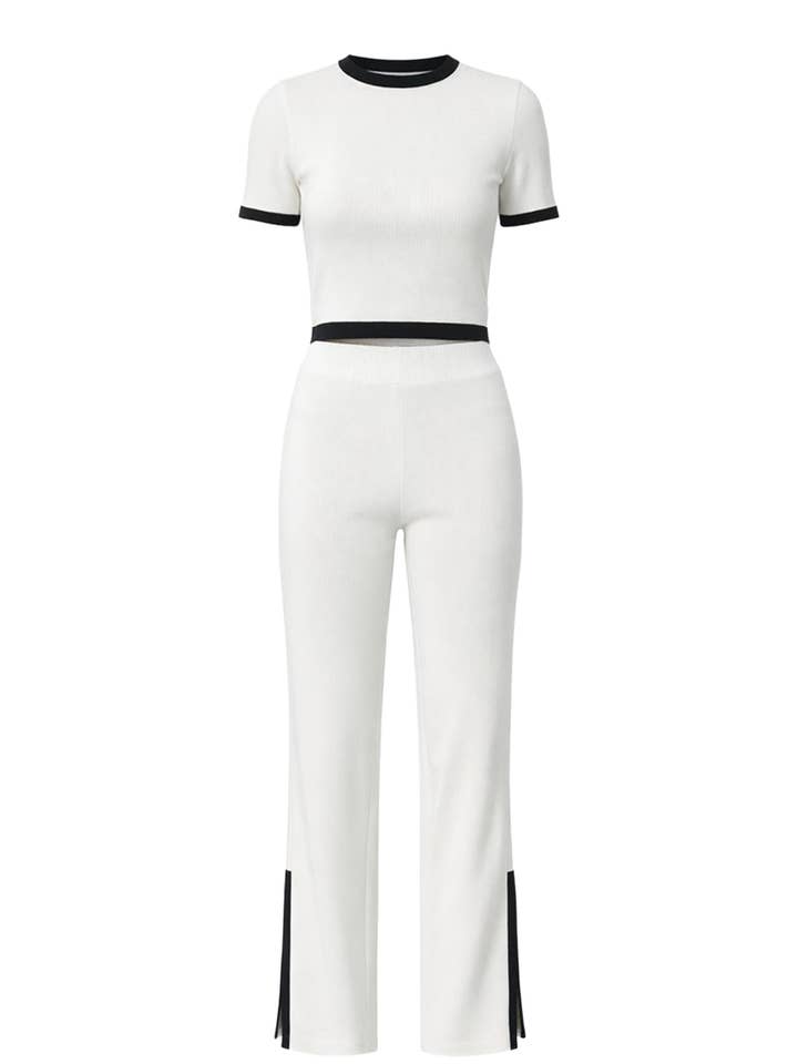 Knit Short Sleeve Crop Top & Slit Pants for wholesale by RIVIR