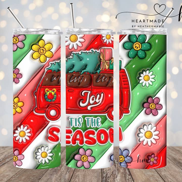 Joy ‘Tis The Season 3D Tumblers for wholesale by Heartmade By Heather Marie, LLC
