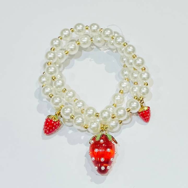 Bracelets set 3 stainless steel beads strawberry charms for wholesale by Bijoux 7bis