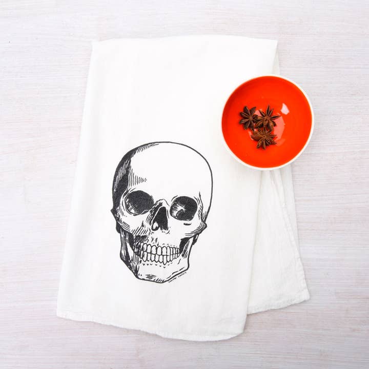 Flour Sack Tea Towel - Skull Design - Made in USA for wholesale by Counter Couture