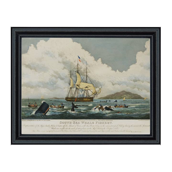 Stampa Vintage della Pesca alla Balena nel Mare del Sud Dietro Vetro, 11" x 14" per la vendita all'ingrosso da parte di Madison Bay Co. - Historical Home Decor Reproductions