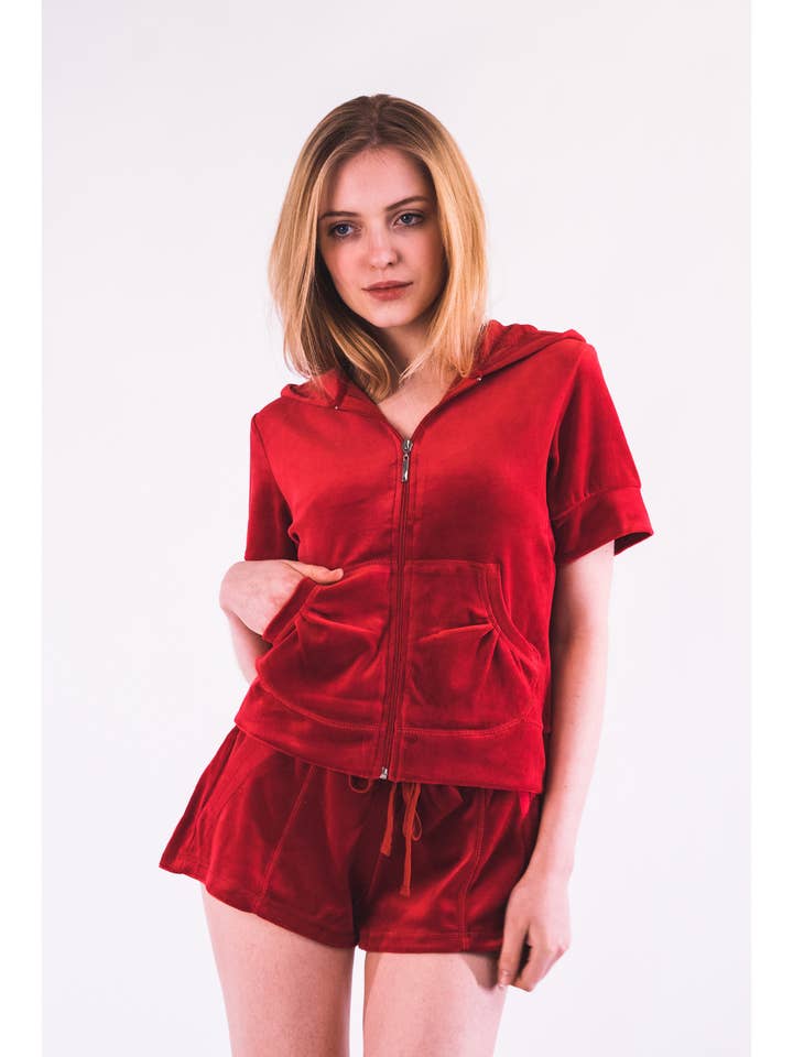 CY FASHION. LONDON - Wholesale Tracksuit - Women's - Short sleeves and Shorts Velour Tracksuits (Red)