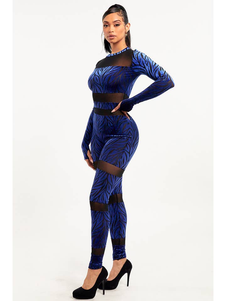 Royal - Velour Burnout Thumbhole bodycon jumpsuit DT2110P1 for engroshandel på Faire2