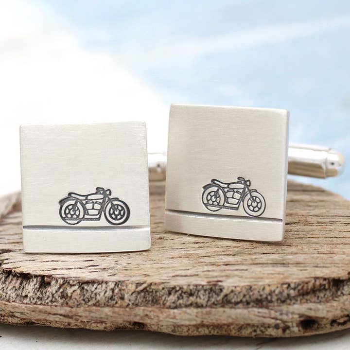 Sterling Silver Motorbike Cufflinks. Gift For Dad for wholesale by Louy Magroos