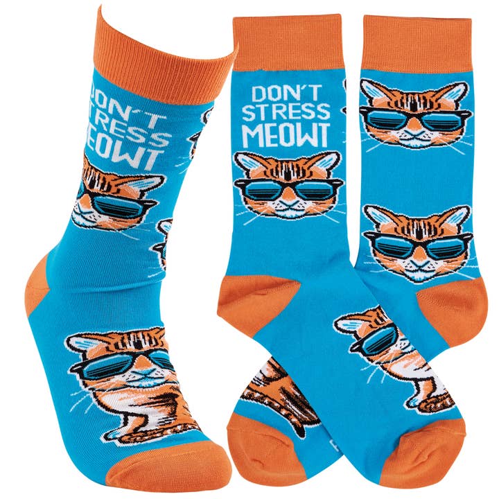 Primitives by Kathy - Wholesale Socks - Unisex - Don't Stress Meowt Socks