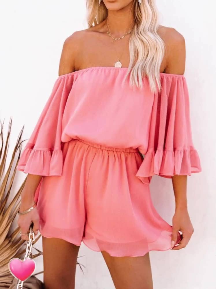 Sweetkama - Wholesale Romper - Women's - Ladies Off Shoulder Short Sleeves Daily Romper 136323
