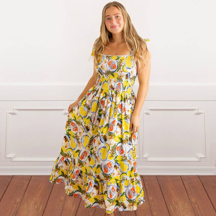 Lemon Santorini Kleid mit gerüschtem Bustier und Bindeträgern für den Großhandel von 8 Oak Lane