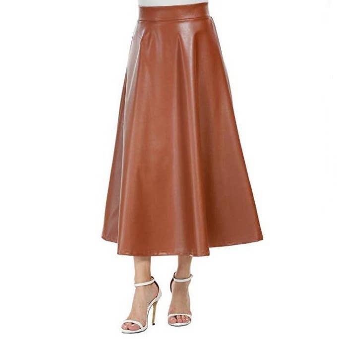 Lily Clothing - Wholesale Skirt - Women's - HIGH WAIST PU LEATHER LONG SKIRT WITH BIG SWING4