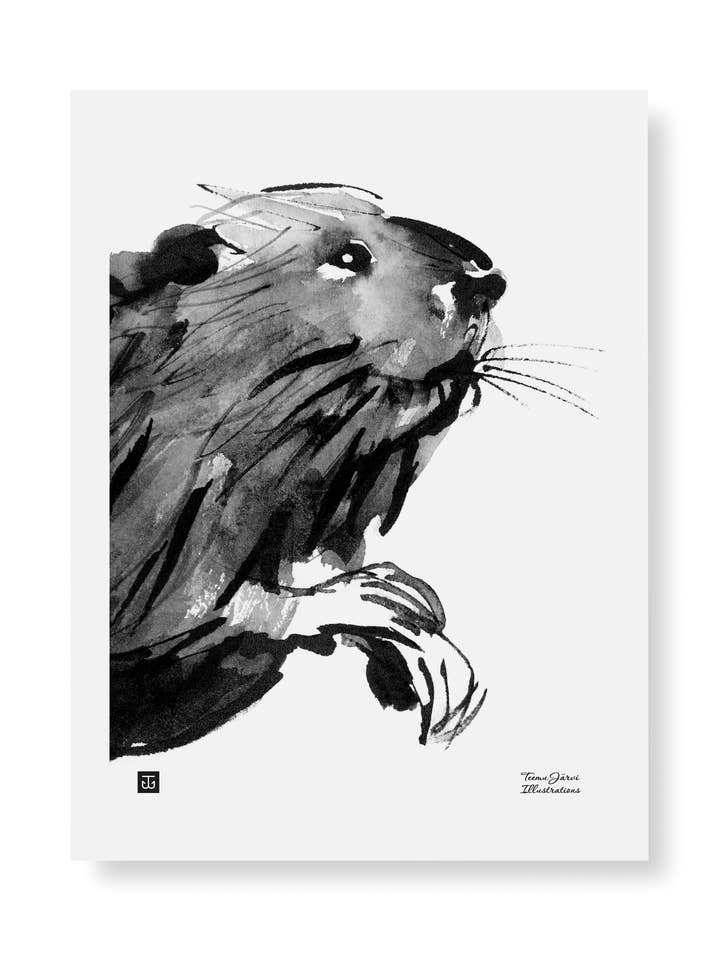 Impression artistique Curious Beaver de 11,8 po x 15,7 po pour la vente par Teemu Järvi Illustrations