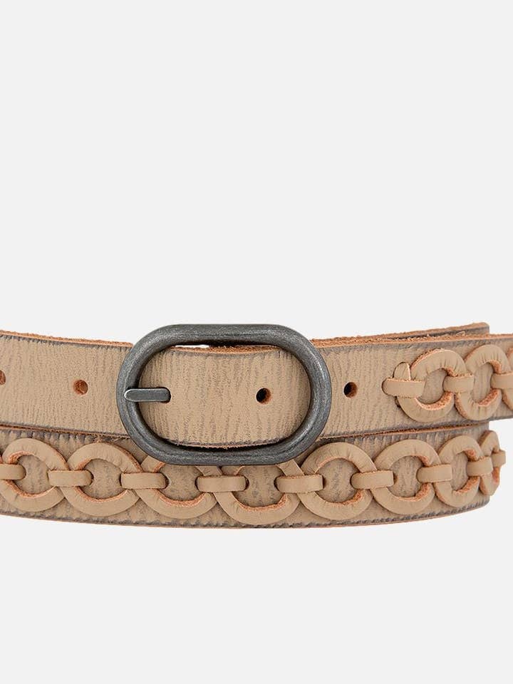 Anisa | Silver Buckle Circle Links Skinny Leather Belt Women for wholesale by Amsterdam Heritage Leather Belts, Bags, Jackets & Apparel