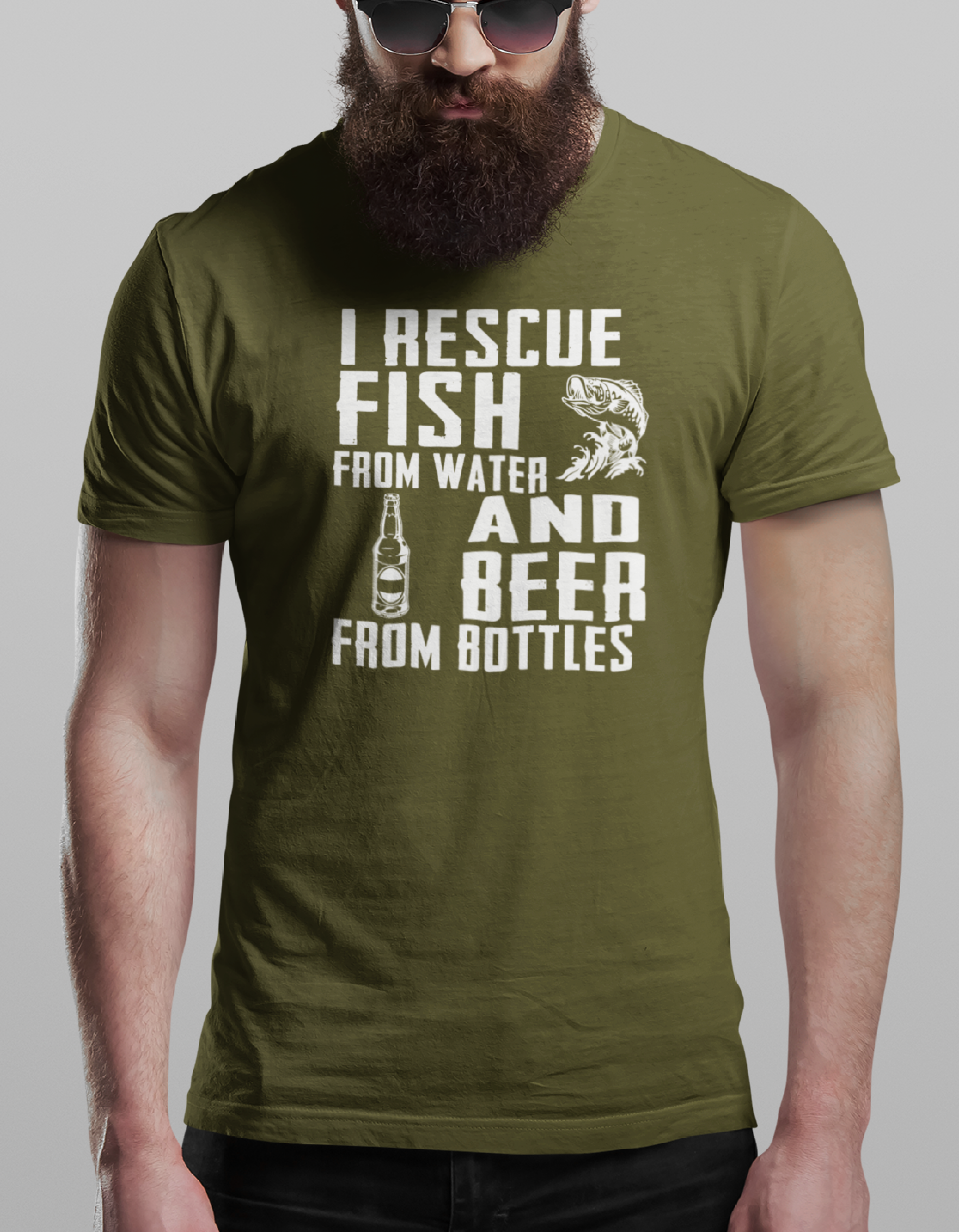 Hunt Hook Eat - Wholesale Screen Printed T-Shirt - Men's - I Rescue Fish & Beer Tee1
