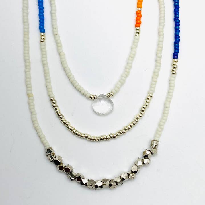 Purples Triple Beaded Necklace Set - Clear Quartz Crystal for wholesale by Sarah Crawford Handcrafted