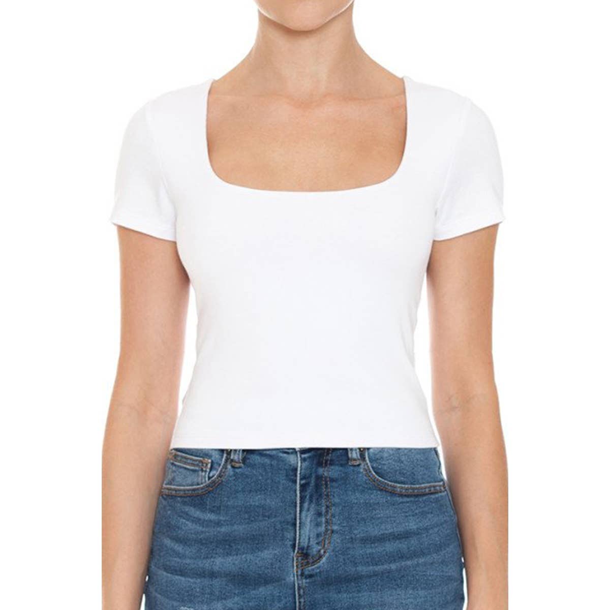 UP CLOTHING - Wholesale Shirt - Women's - SQUARE NECK SHORT SLEEVE TOP DOUBLE LAYERED2