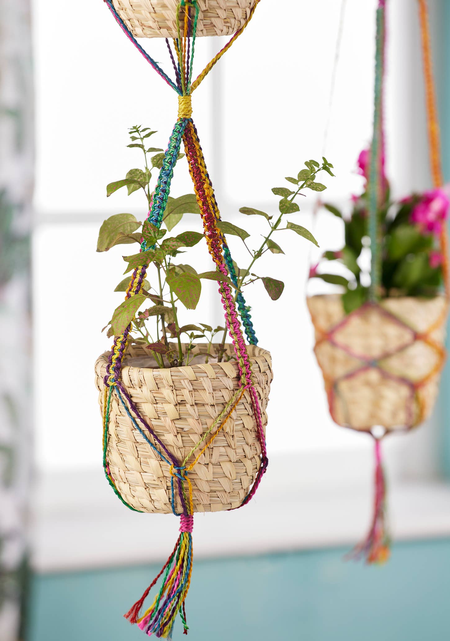 Namaste - Wholesale Hanging planter - Rainbow Jute Two Tier Plant Hanger & Baskets1