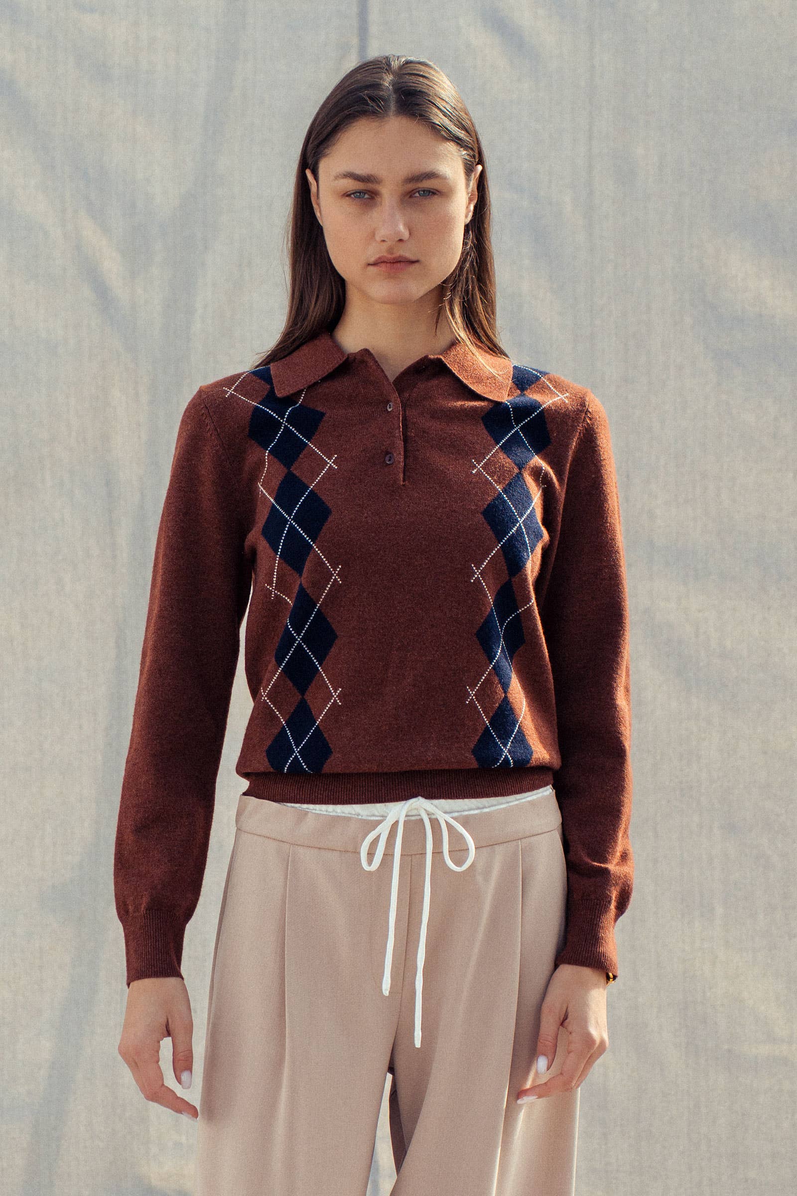 Urban Daizy - Vente Pull en maille – femme - Pull Polo Tricoté à Motif Argyle Classique5