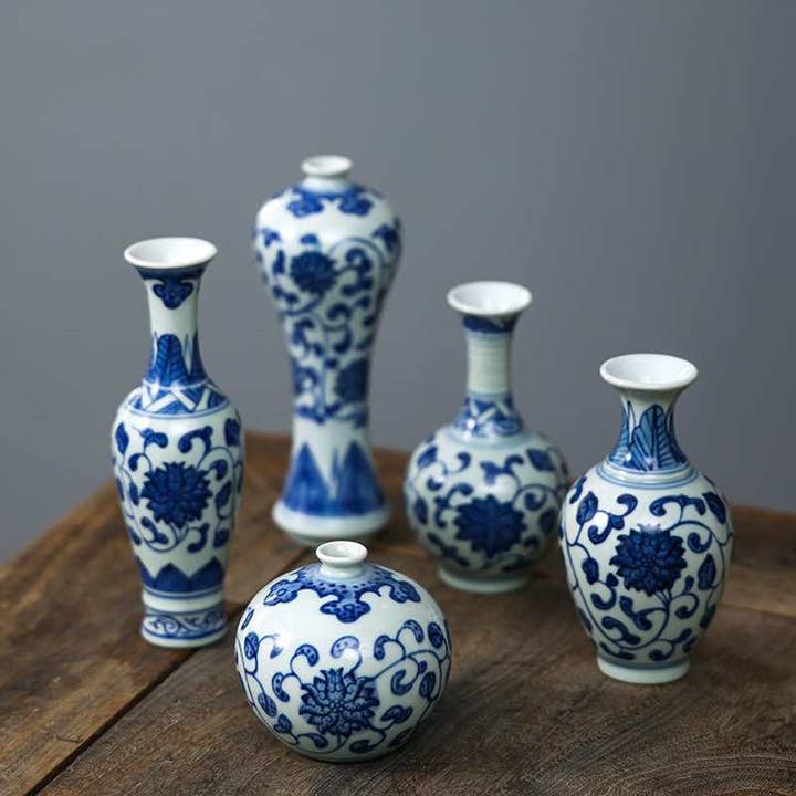 Sweet Home Deco - Wholesale Vase - Chinoiserie Bud Vase, Porcelain Vases, Blue and White Vases