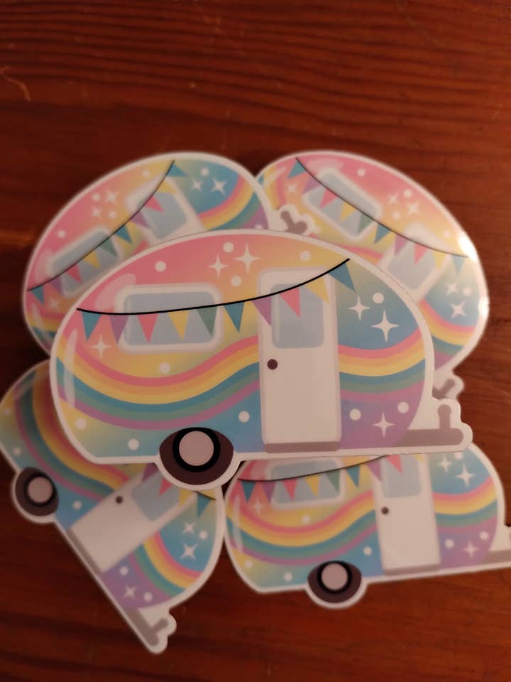 Pastel Rainbow RV Camper Sticker, Waterproof Vinyl for wholesale by The Crafty Bookworm3